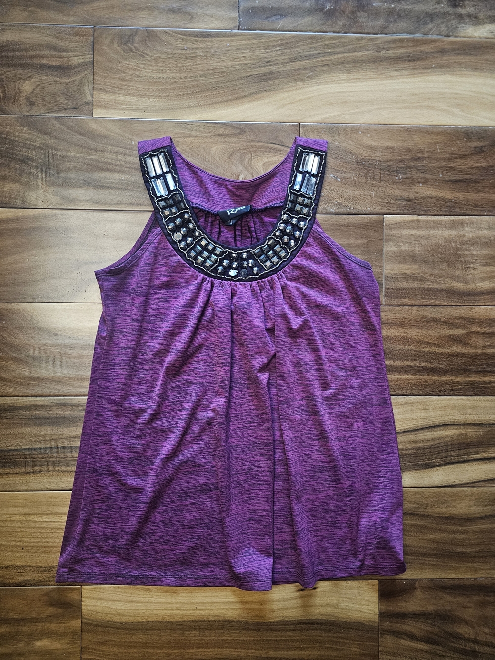 Iz Byer Purple Beaded Neckline Tank